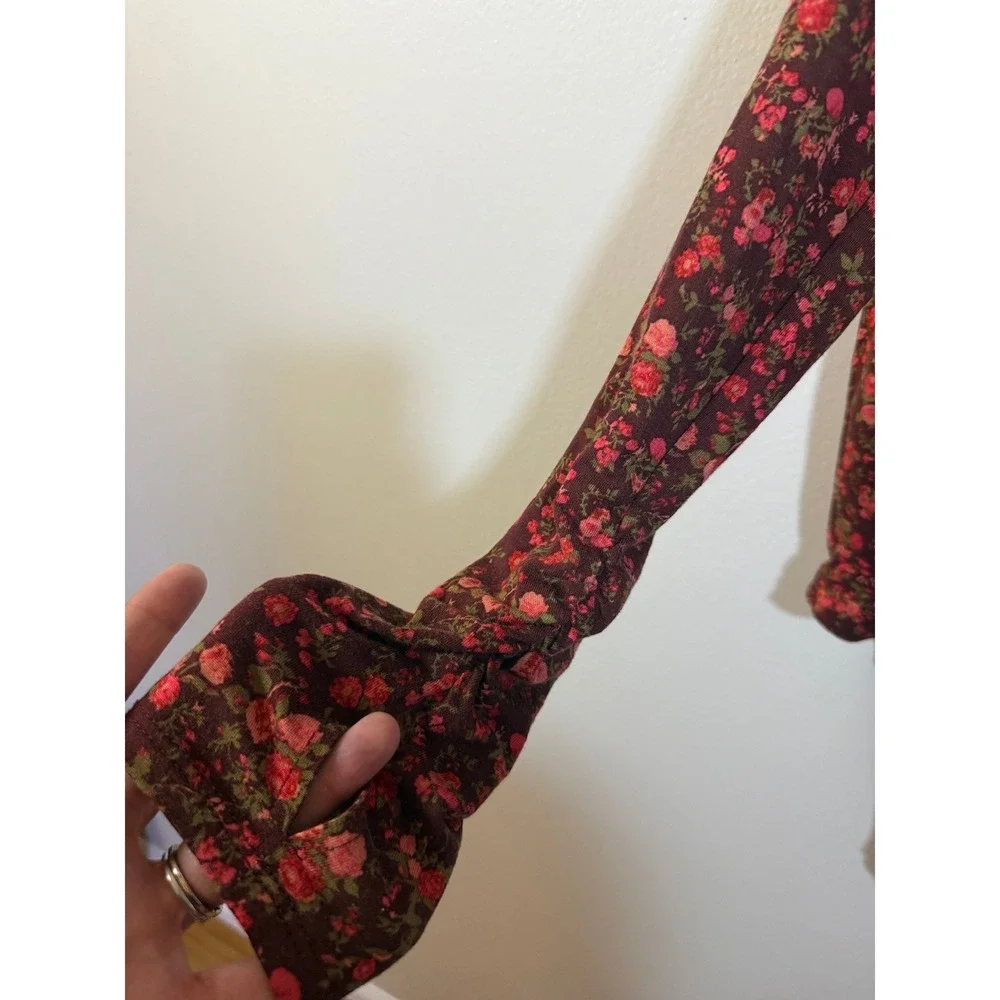 Intimately Free People Bodysuit‎ Medium Burgundy Floral Romantic Whimsical Indie